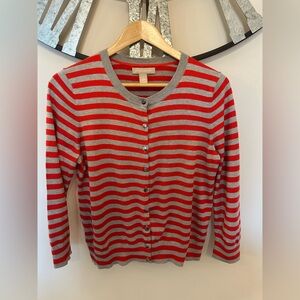 Banana Republic Cadigan. Orange and Gray Stripes. Size: Large. Good Condition.